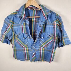 Vintage Salt Valley Shirt S Western Pearl Snap Short Sleeve Plaid Cowgirl Crop